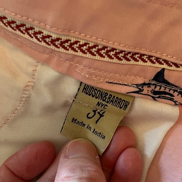 Hudson & Barrow Shorts Flat Front Swordfish Print Men's 34 Pink Cotton Beach - Picture 5 of 14